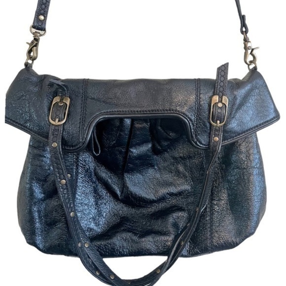 The Sak Black Fold Over Black Leather Convertible Crossbody Shoulder Bag - Picture 6 of 7
